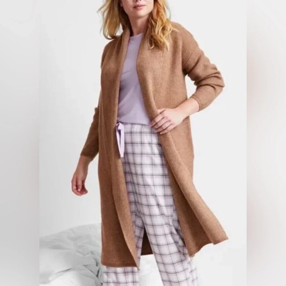 State of Day Cardigan Duster Robe Long Light Brown Pockets  NWT